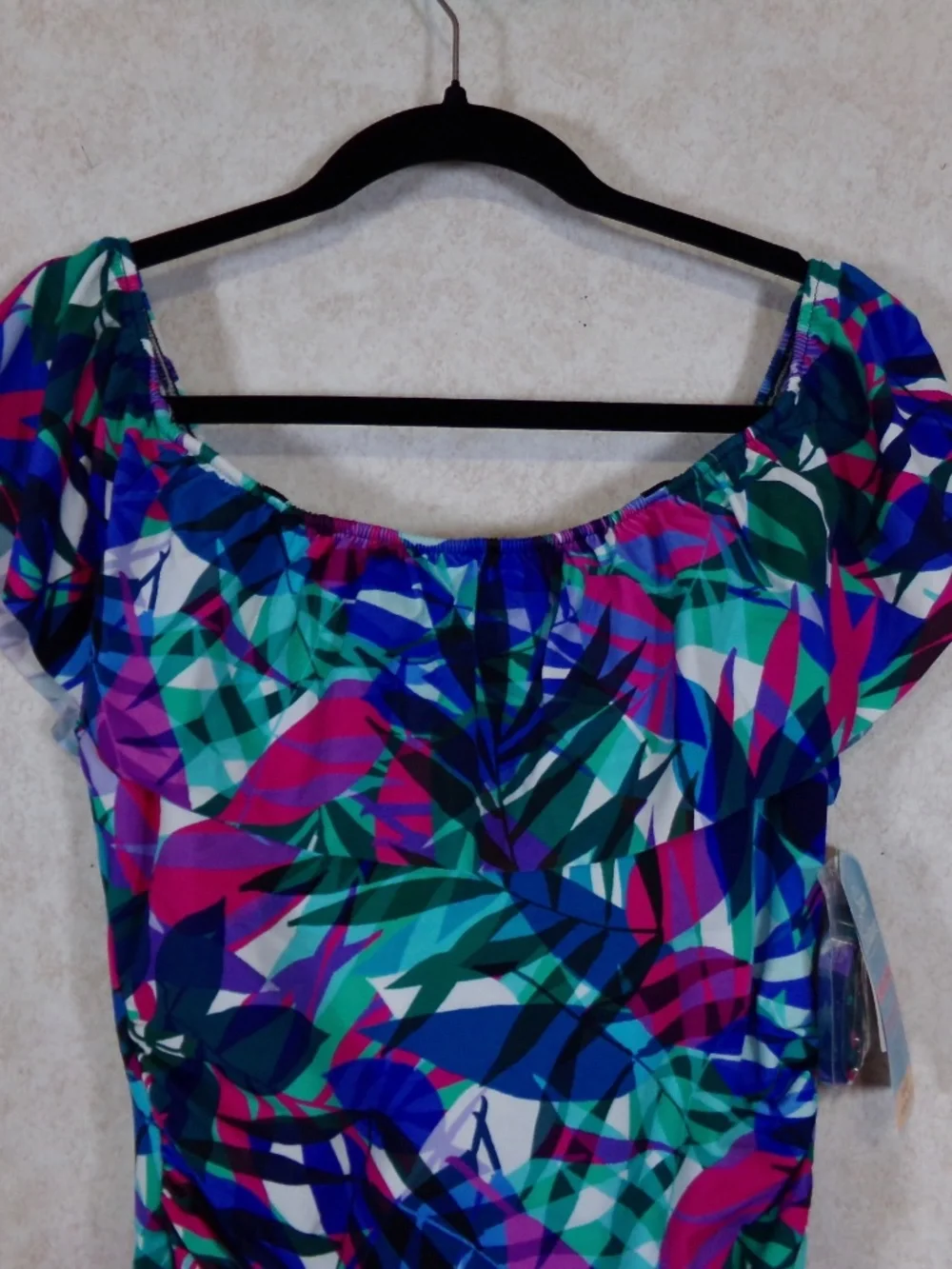 SOLD Swim Solutions Multi Off Shoulder With or W/O Straps 1 PC,Elastic Neck Sz14 - Picture 3 of 13